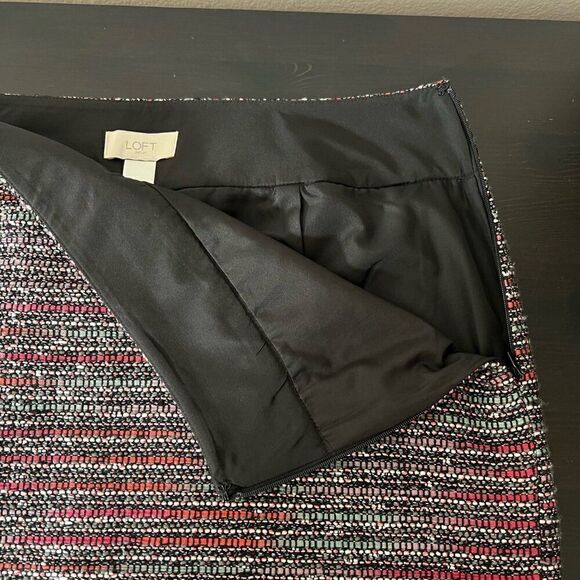 Loft Outlet Womens Skirt Size 8 Textured Knit Striped Red Gray Lined Pencil - Picture 4 of 10